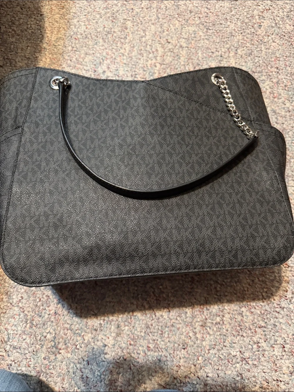 Michael Kors Black Logo Chain-Accent Shoulder Tote